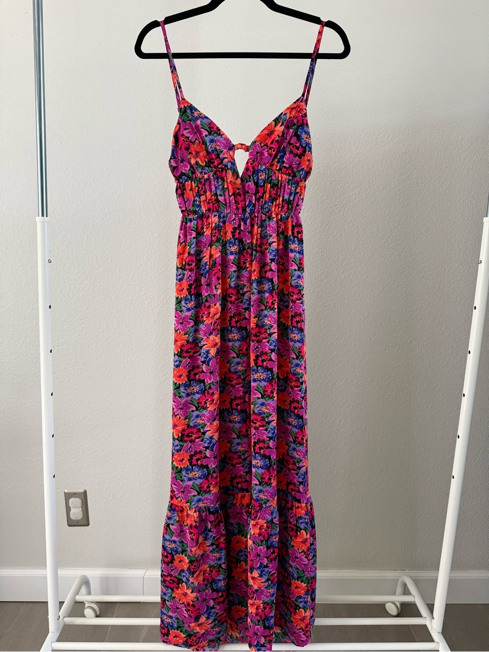 Lulus Sweet and Sultry Magenta Multi Floral Cutout Tie-Back Midi Dress